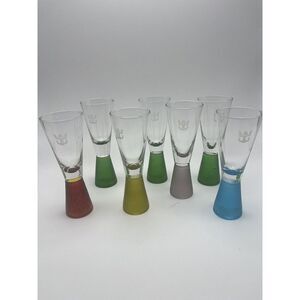 Royal Caribbean Vintage Shot Glasses Set (7) Assorted Frosted Base Colors 2 Oz‎